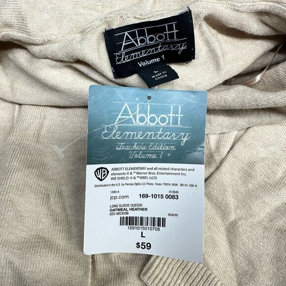 Abbott Elementary Long Sleeve Duster Oatmeal Heather Size L New - Picture 5 of 5